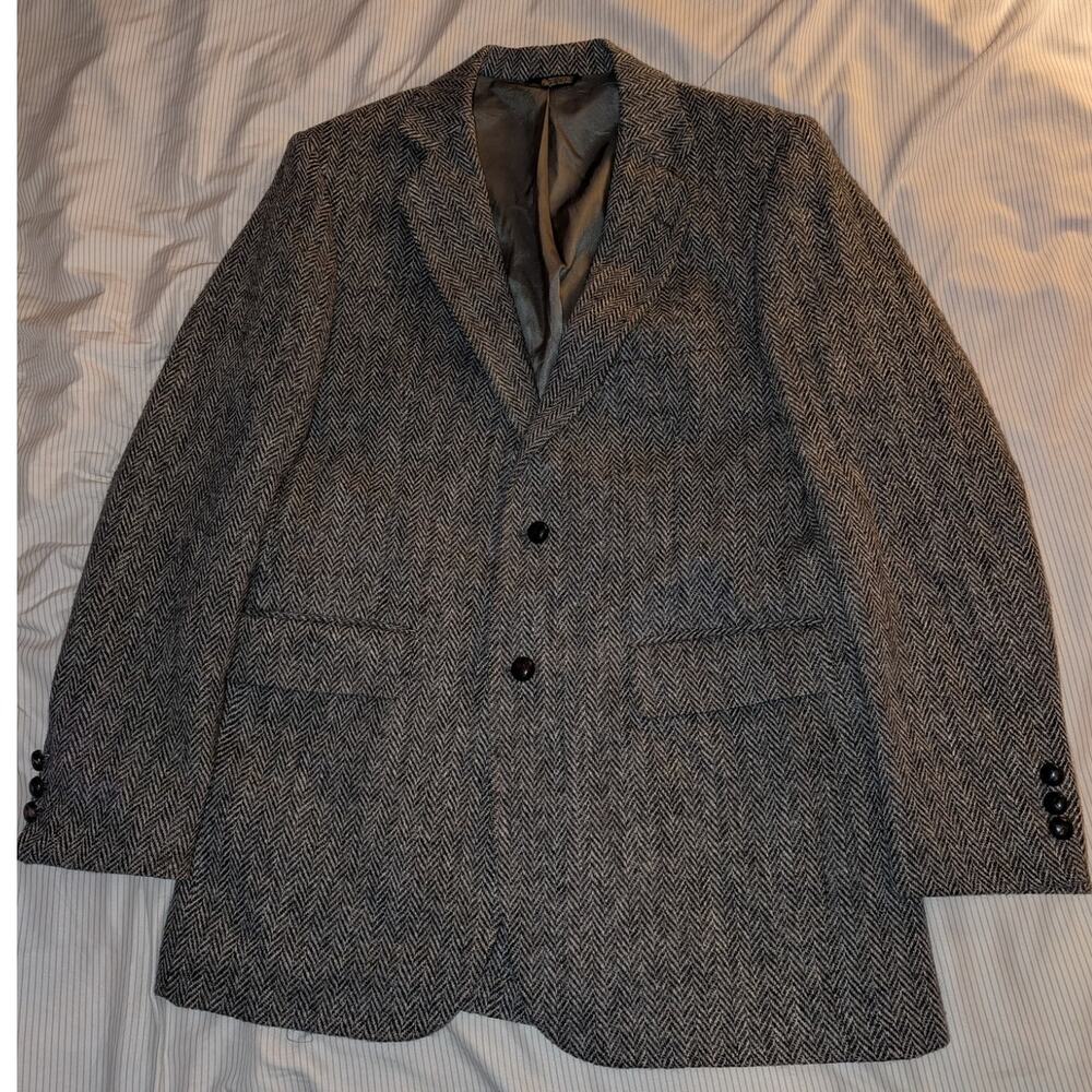 Vintage Bespoke Tweed Wool Blazer Herringbone Sportscoat 40L 2 Button